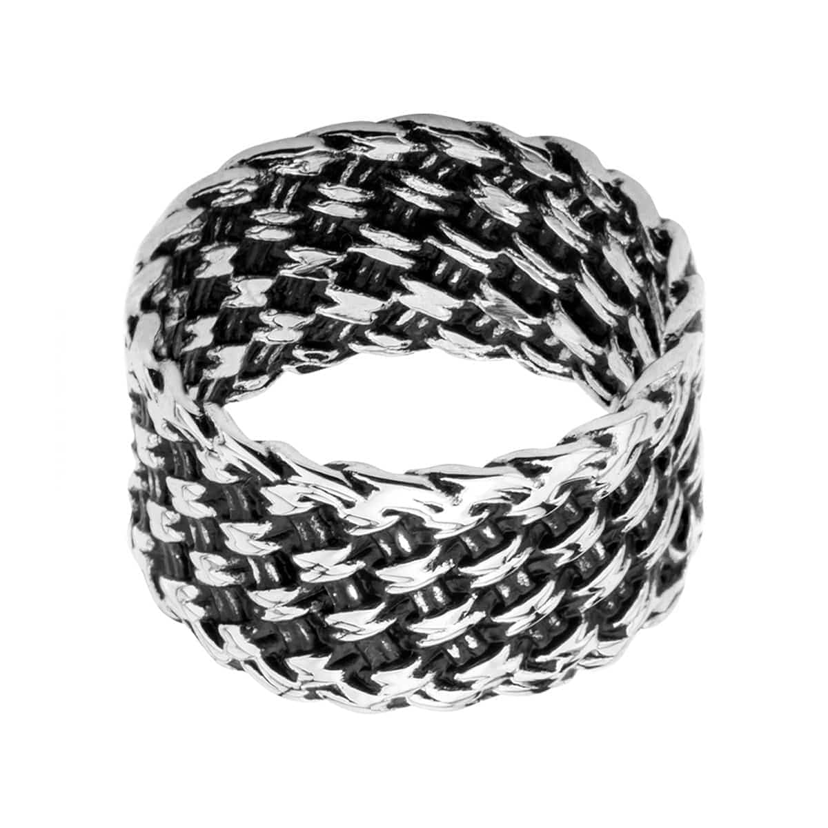 INOX JEWELRY Rings Antiqued Silver Tone Stainless Steel Cross-Weave Woven Pattern Ring