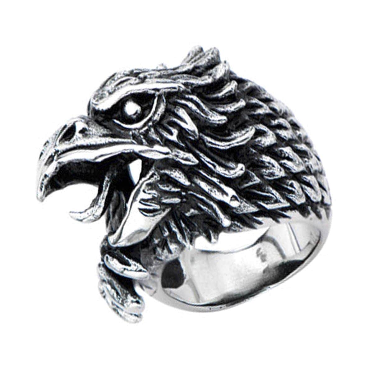 INOX JEWELRY Rings Antiqued Silver Tone Stainless Steel Eagle Profile Ring