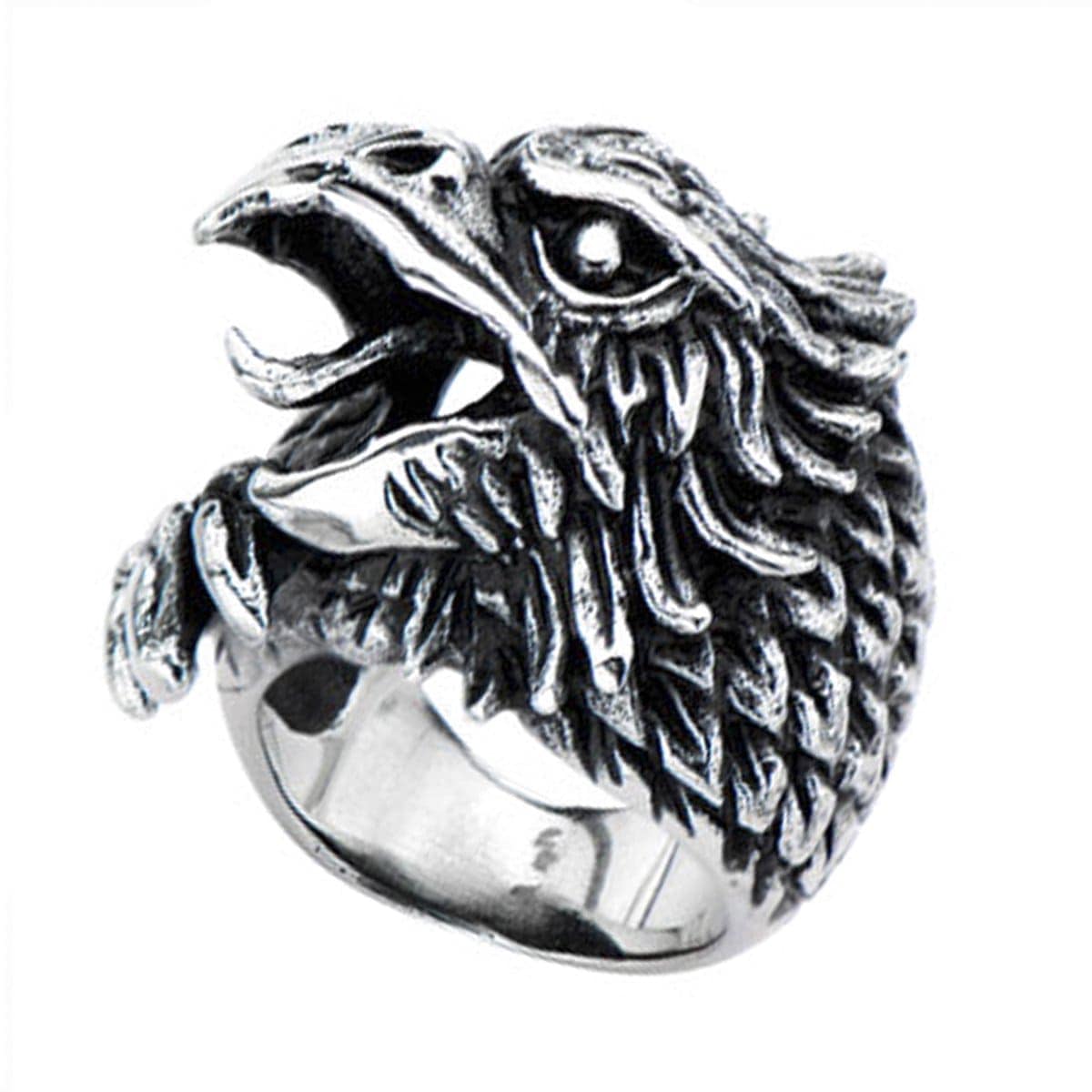 INOX JEWELRY Rings Antiqued Silver Tone Stainless Steel Eagle Profile Ring