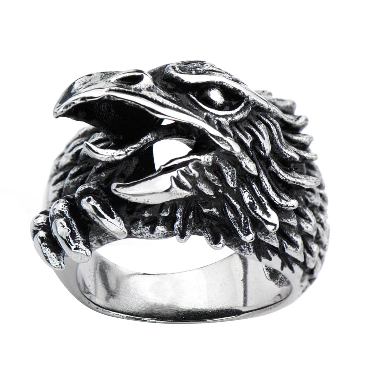 INOX JEWELRY Rings Antiqued Silver Tone Stainless Steel Eagle Profile Ring