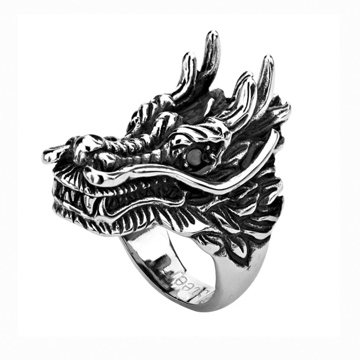 INOX JEWELRY Rings Antiqued Silver Tone Stainless Steel Fierce Dragon Ring