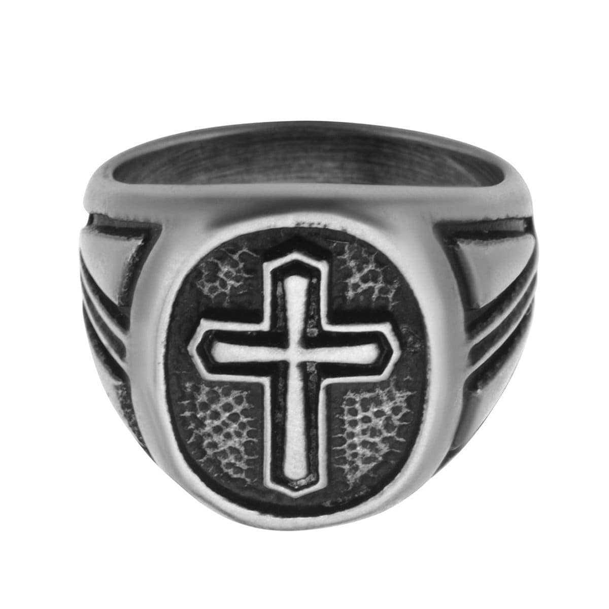 INOX JEWELRY Rings Antiqued Silver Tone Stainless Steel Gothic Cross Ring