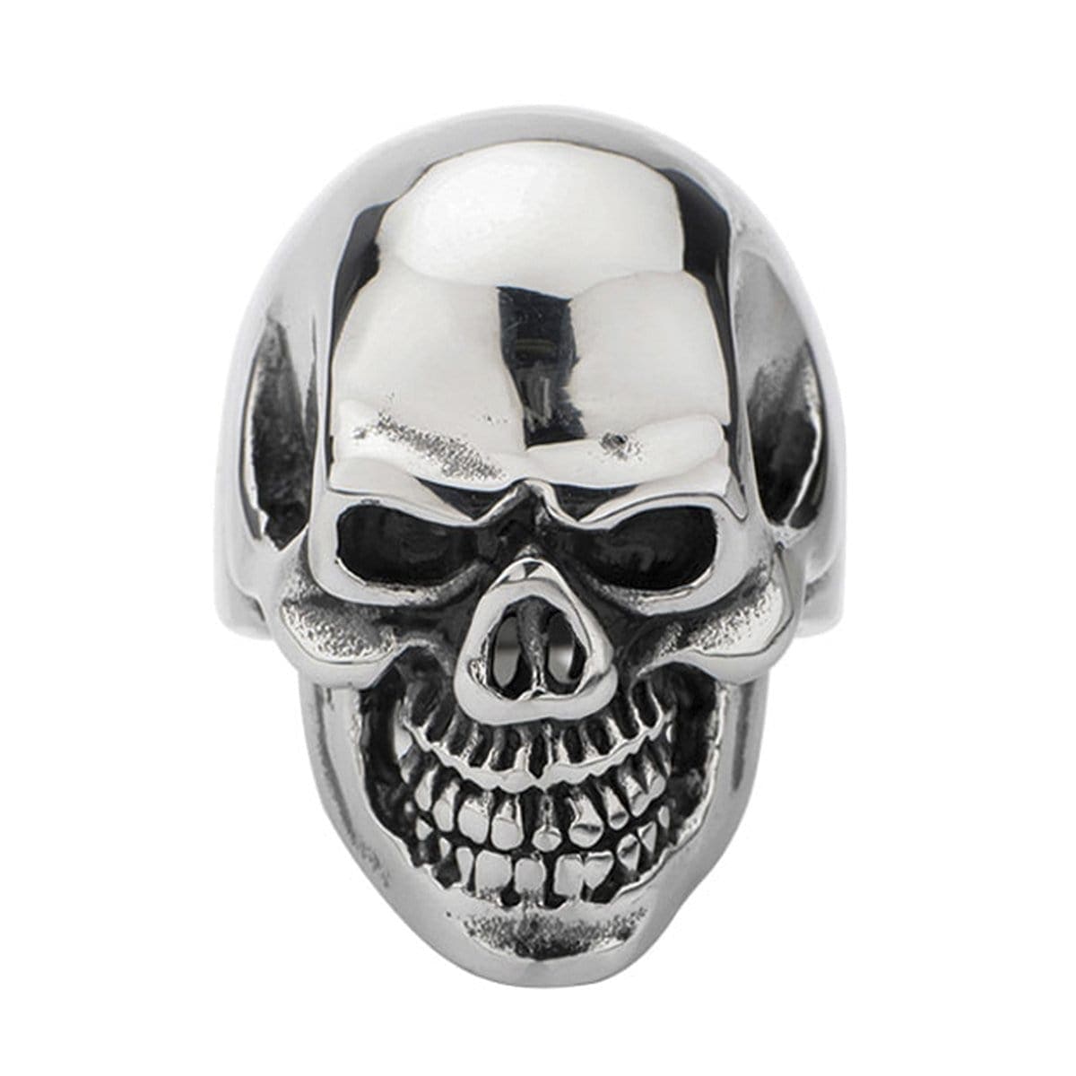 INOX JEWELRY Rings Antiqued Silver Tone Stainless Steel Grinning Skull Ring