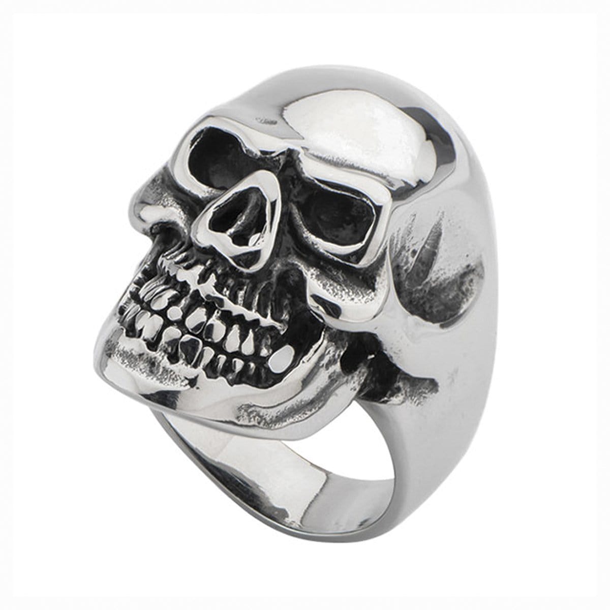 INOX JEWELRY Rings Antiqued Silver Tone Stainless Steel Grinning Skull Ring