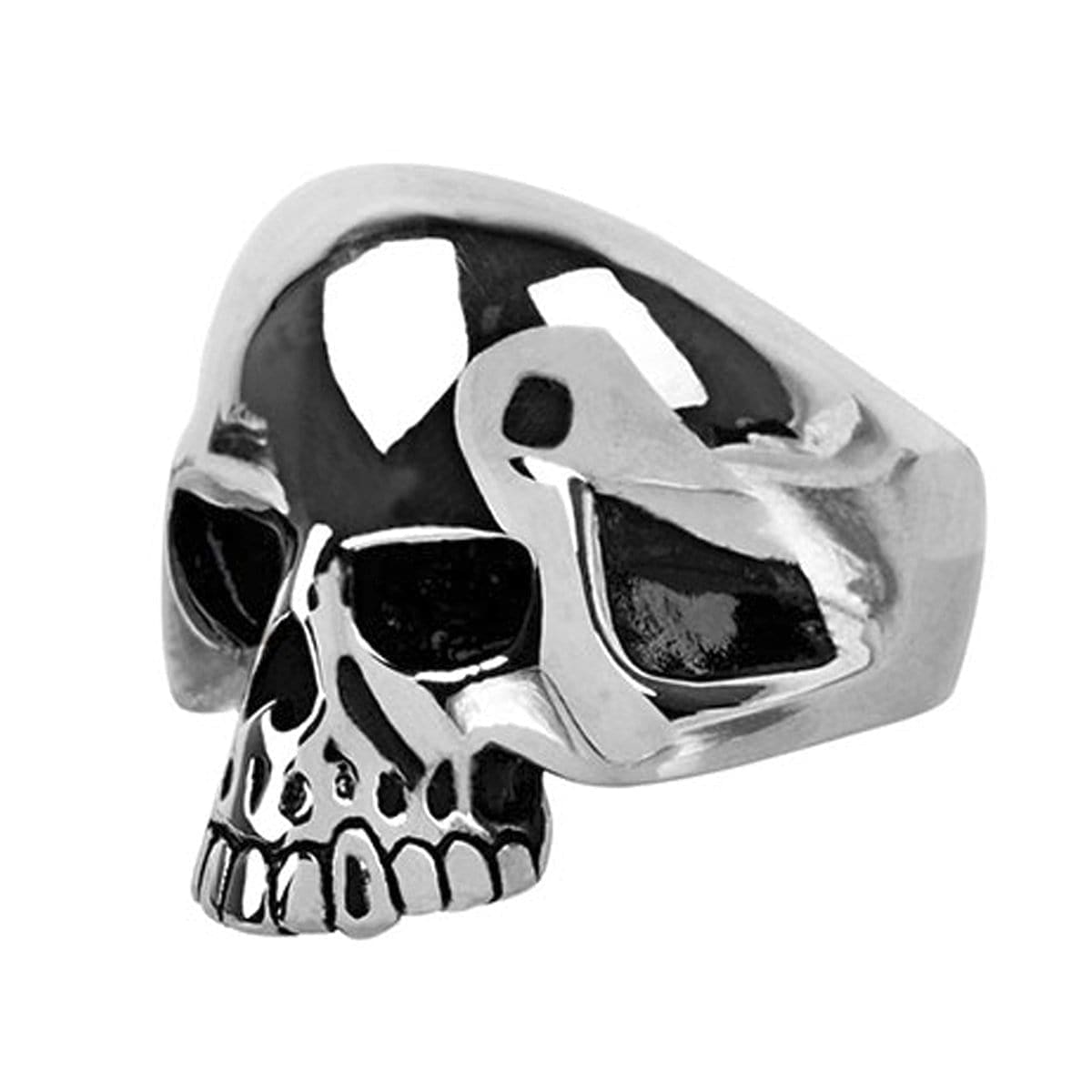 INOX JEWELRY Rings Antiqued Silver Tone Stainless Steel Hallowed Jaw Skull Ring