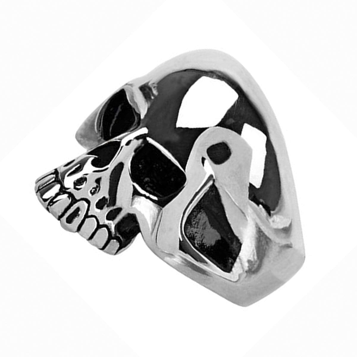 INOX JEWELRY Rings Antiqued Silver Tone Stainless Steel Hallowed Jaw Skull Ring