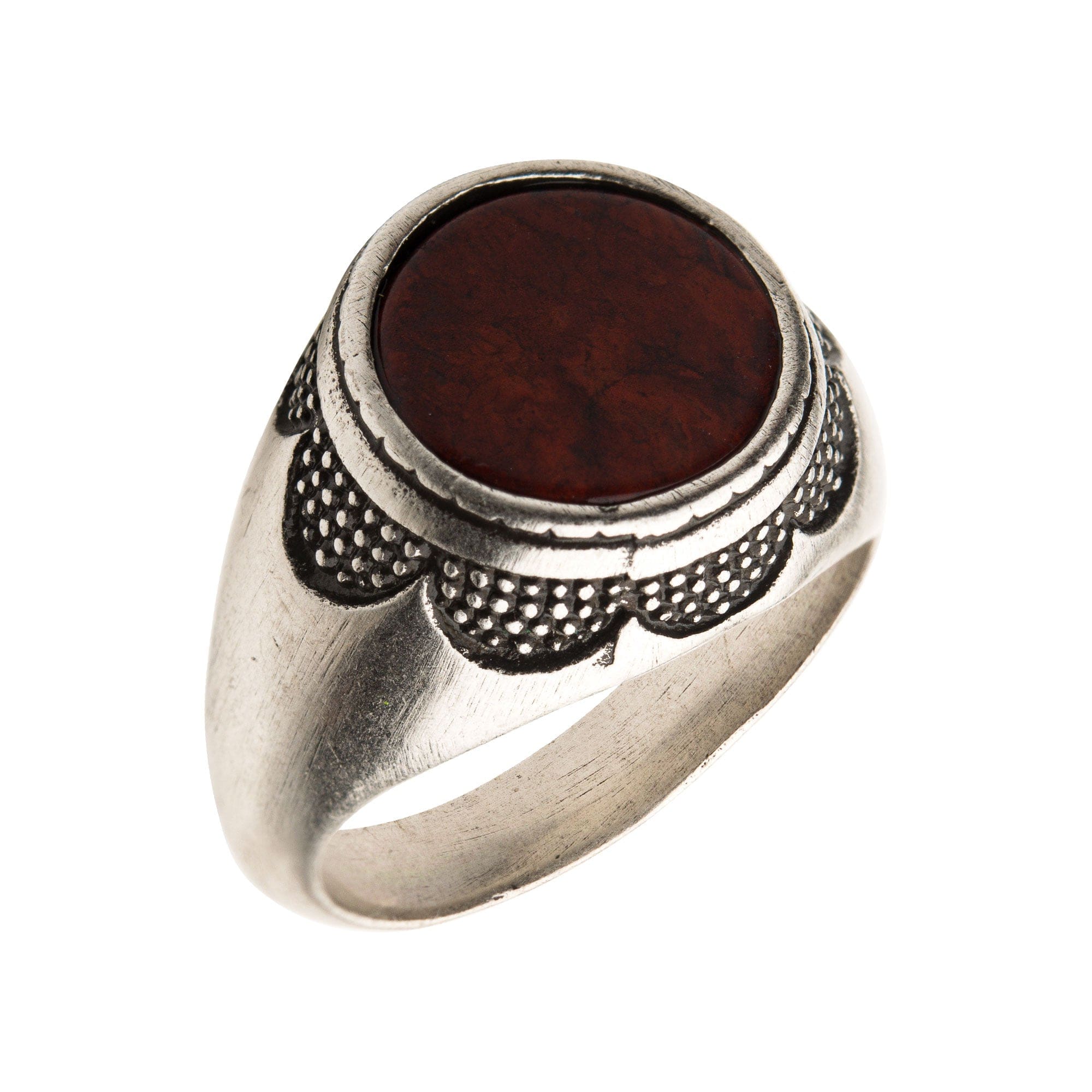 Buy Antiqued Silver Tone Stainless Steel Matte Finish Red Jasper Ring