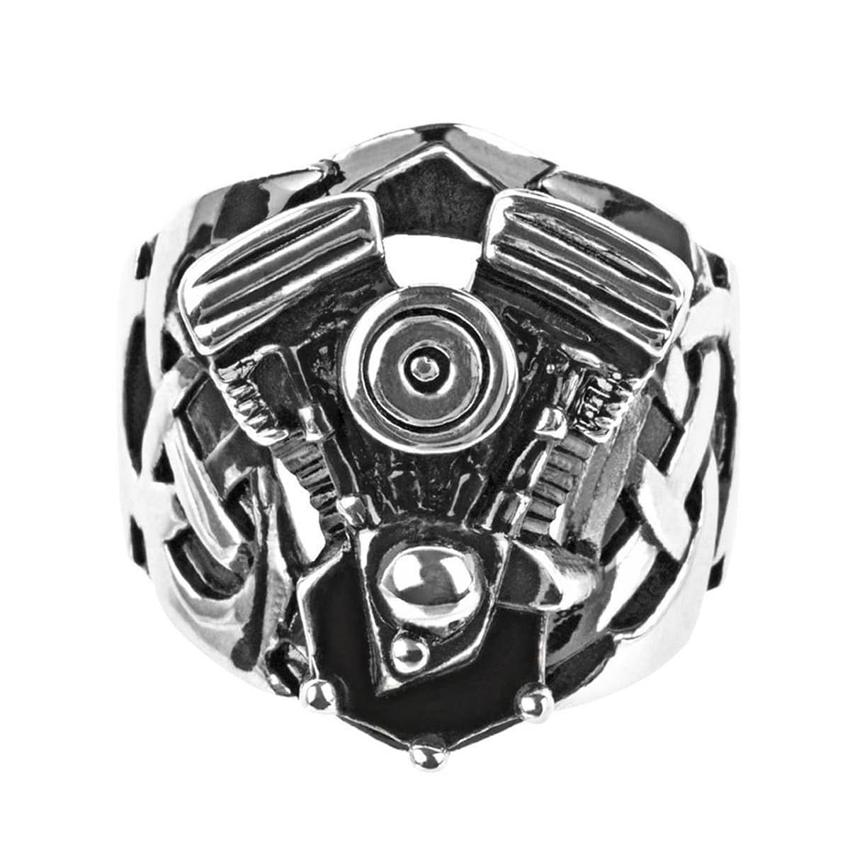 INOX JEWELRY Rings Antiqued Silver Tone Stainless Steel Motorcycle Engine Ring