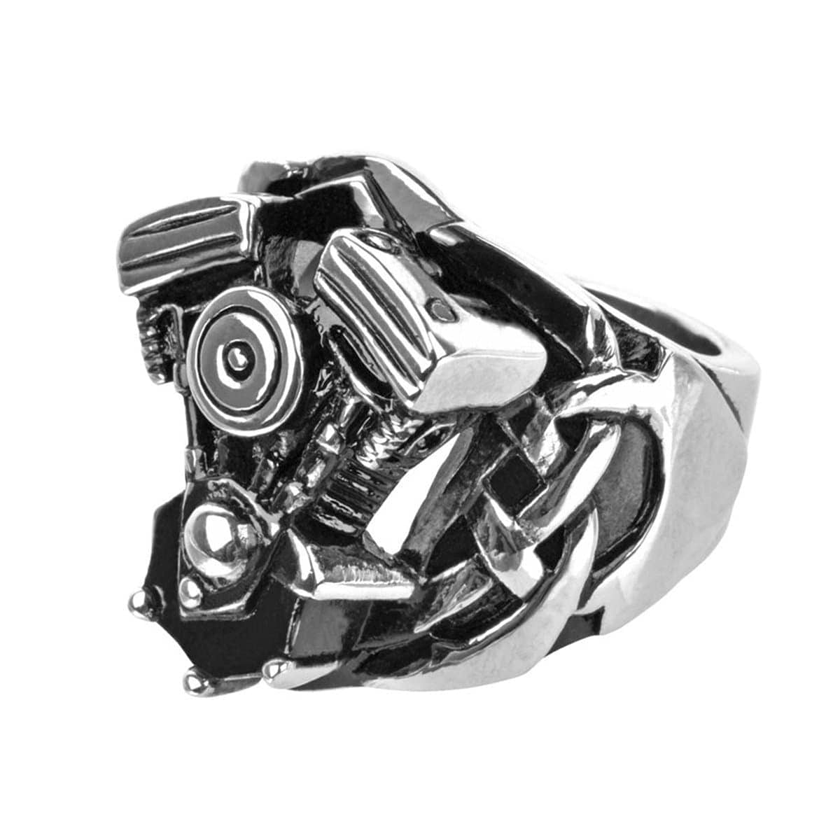INOX JEWELRY Rings Antiqued Silver Tone Stainless Steel Motorcycle Engine Ring