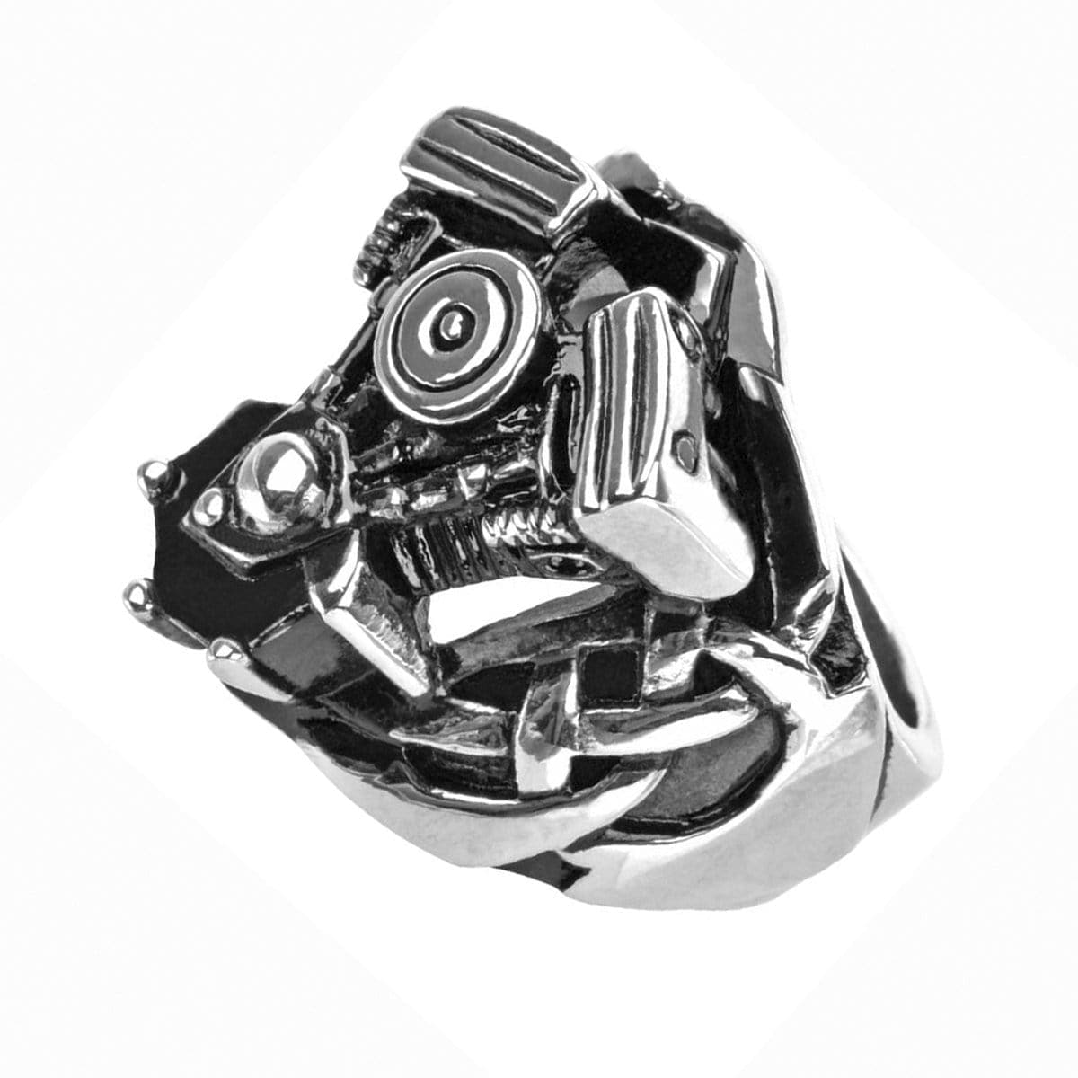 INOX JEWELRY Rings Antiqued Silver Tone Stainless Steel Motorcycle Engine Ring