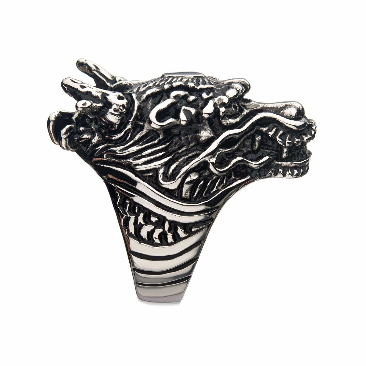 INOX JEWELRY Rings Antiqued Silver Tone Stainless Steel Oxidize Finish Wyvern Dragon Ring