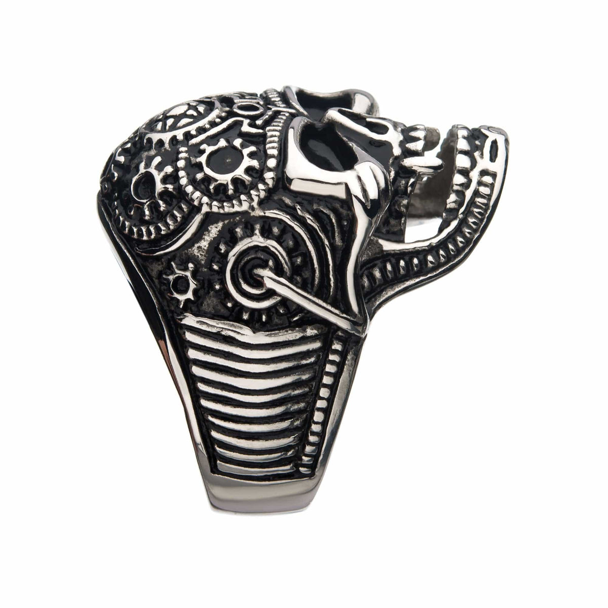 INOX JEWELRY Rings Antiqued Silver Tone Stainless Steel Oxidized Finish Vampire Skull Ring