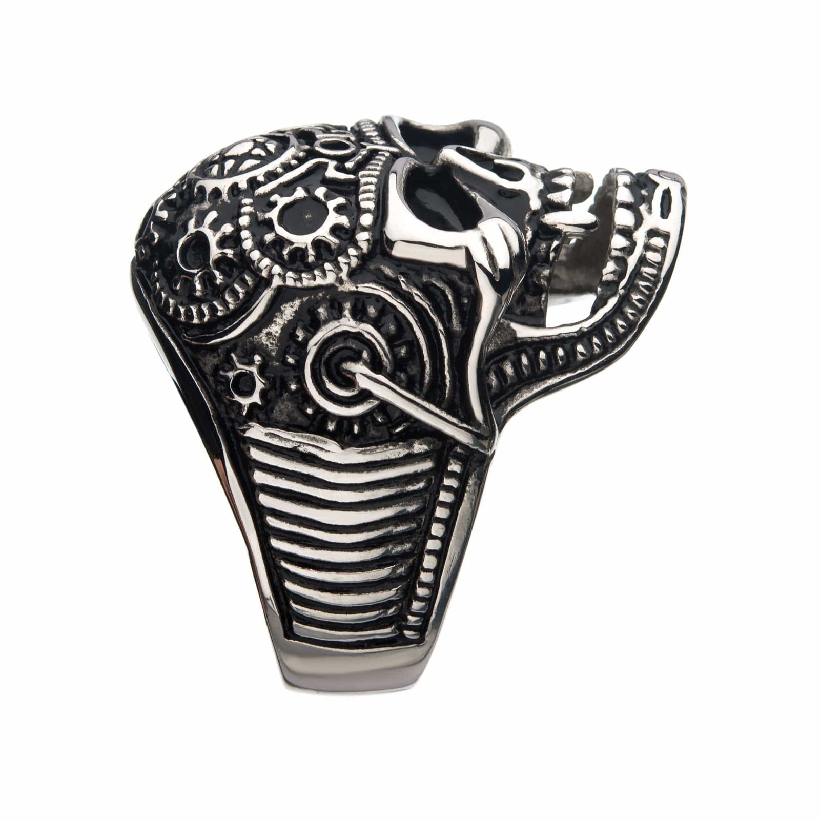 INOX JEWELRY Rings Antiqued Silver Tone Stainless Steel Oxidized Finish Vampire Skull Ring