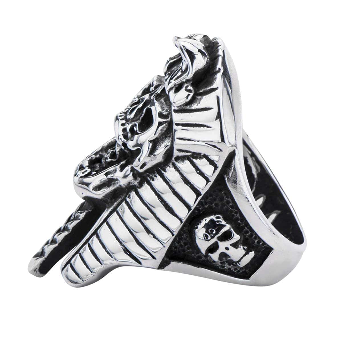 INOX JEWELRY Rings Antiqued Silver Tone Stainless Steel Pharaoh Skull Ring