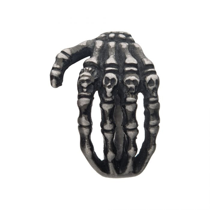 INOX JEWELRY Rings Antiqued Silver Tone Stainless Steel Skeleton Head Ring