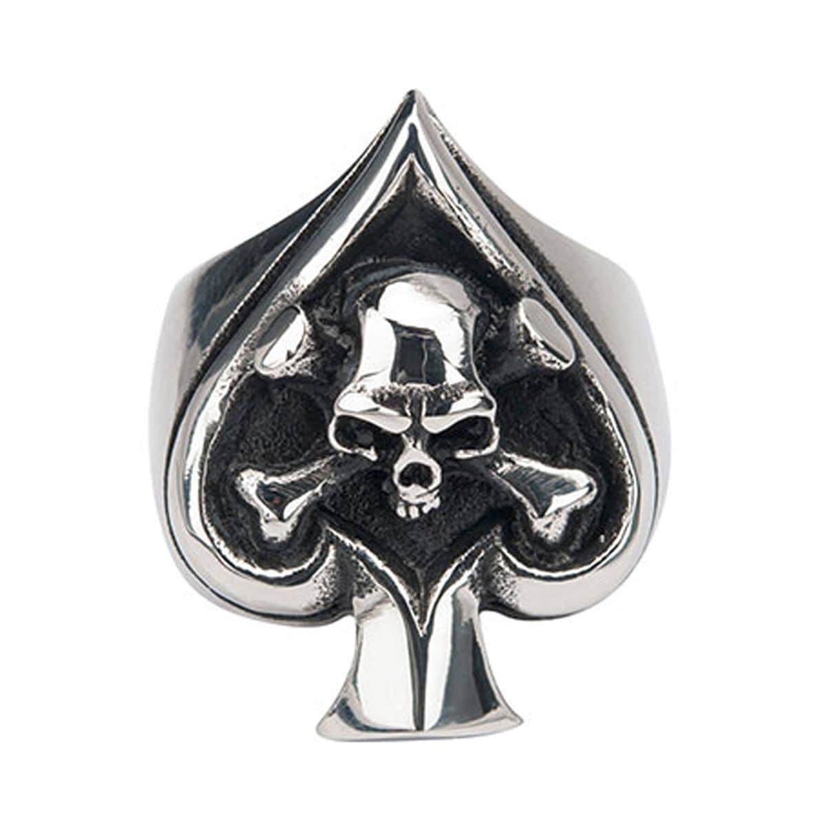 INOX JEWELRY Rings Antiqued Silver Tone Stainless Steel Spade with Skull Ring
