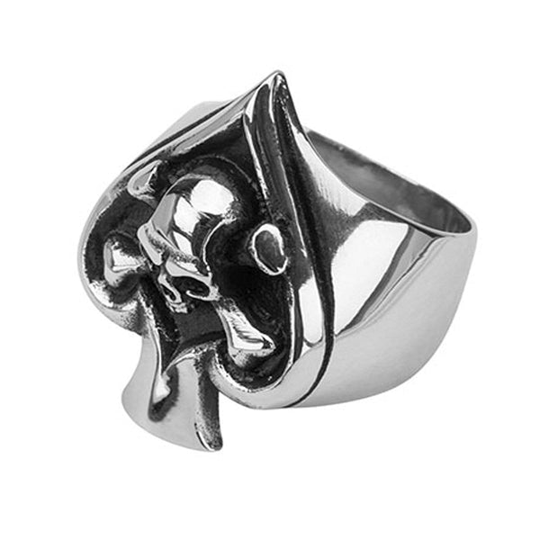 Spade Ace Skull Ring - Stainless Steel Biker Gothic Punk Ring For Men & Women
