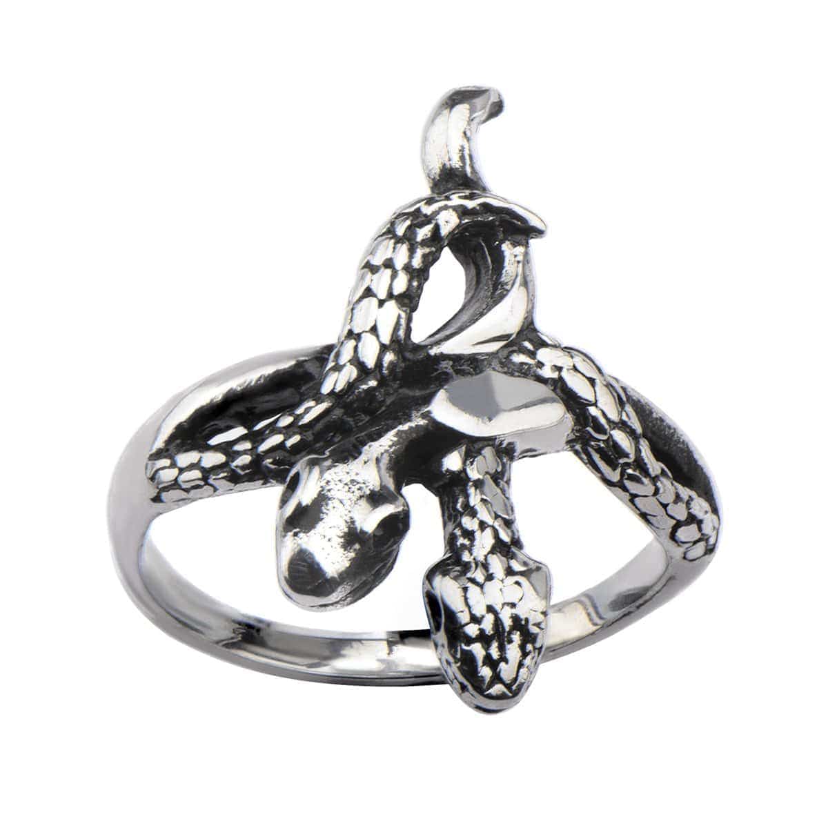 INOX JEWELRY Rings Antiqued Silver Tone Stainless Steel Two Alternate Snake Ring