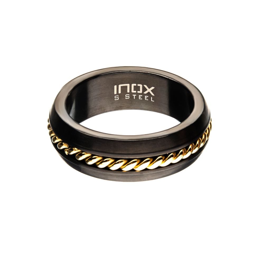 INOX JEWELRY Rings Black and Golden Tone Stainless Steel with Inlayed Twist Band Ring