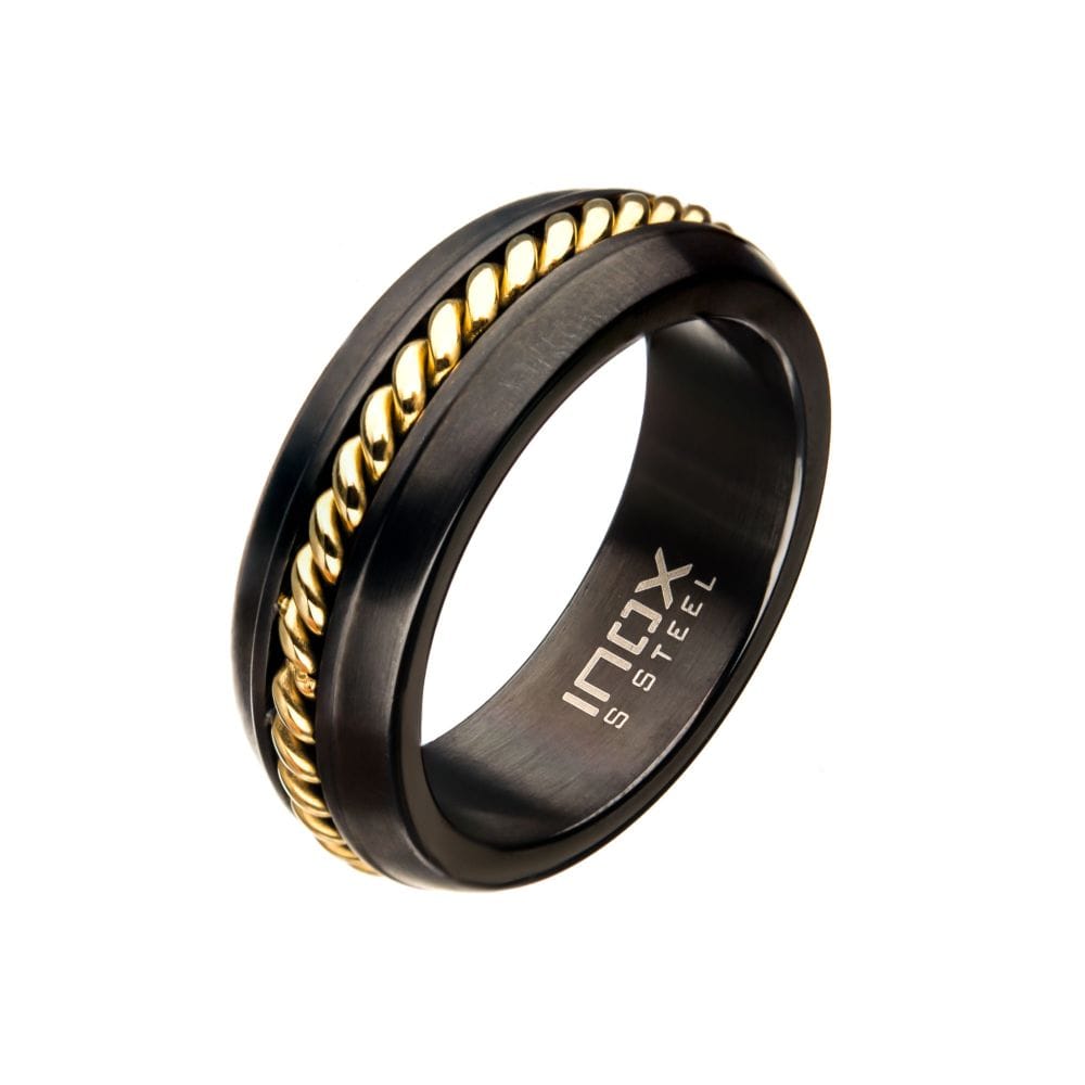 INOX JEWELRY Rings Black and Golden Tone Stainless Steel with Inlayed Twist Band Ring