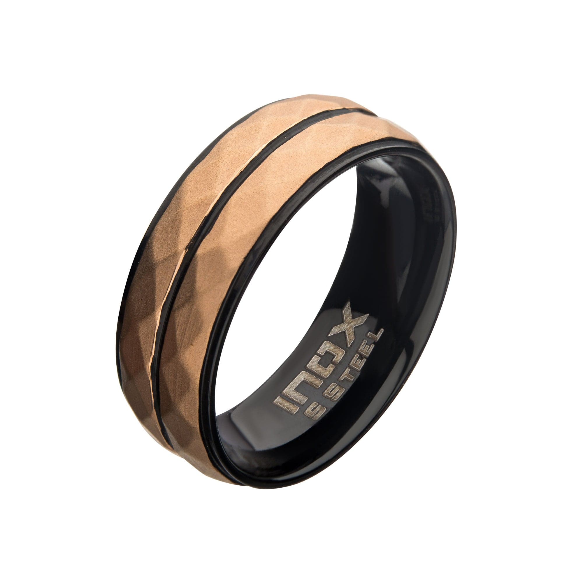 Buy Stainless Steel Matte Finish Double Geometric Hammered Band Ring