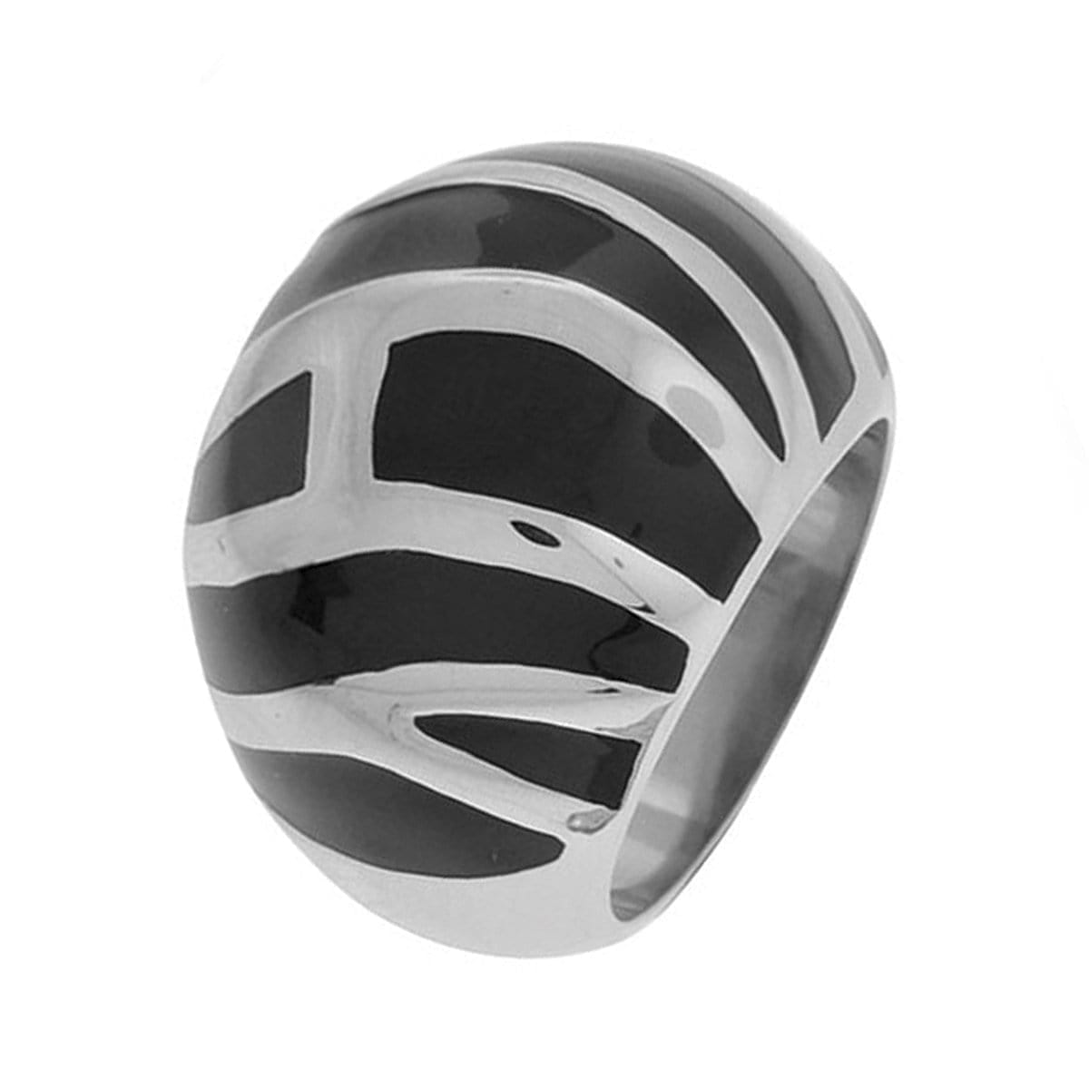 INOX JEWELRY Rings Black and Silver Tone Stainless Steel Bohemian Zebra Ring
