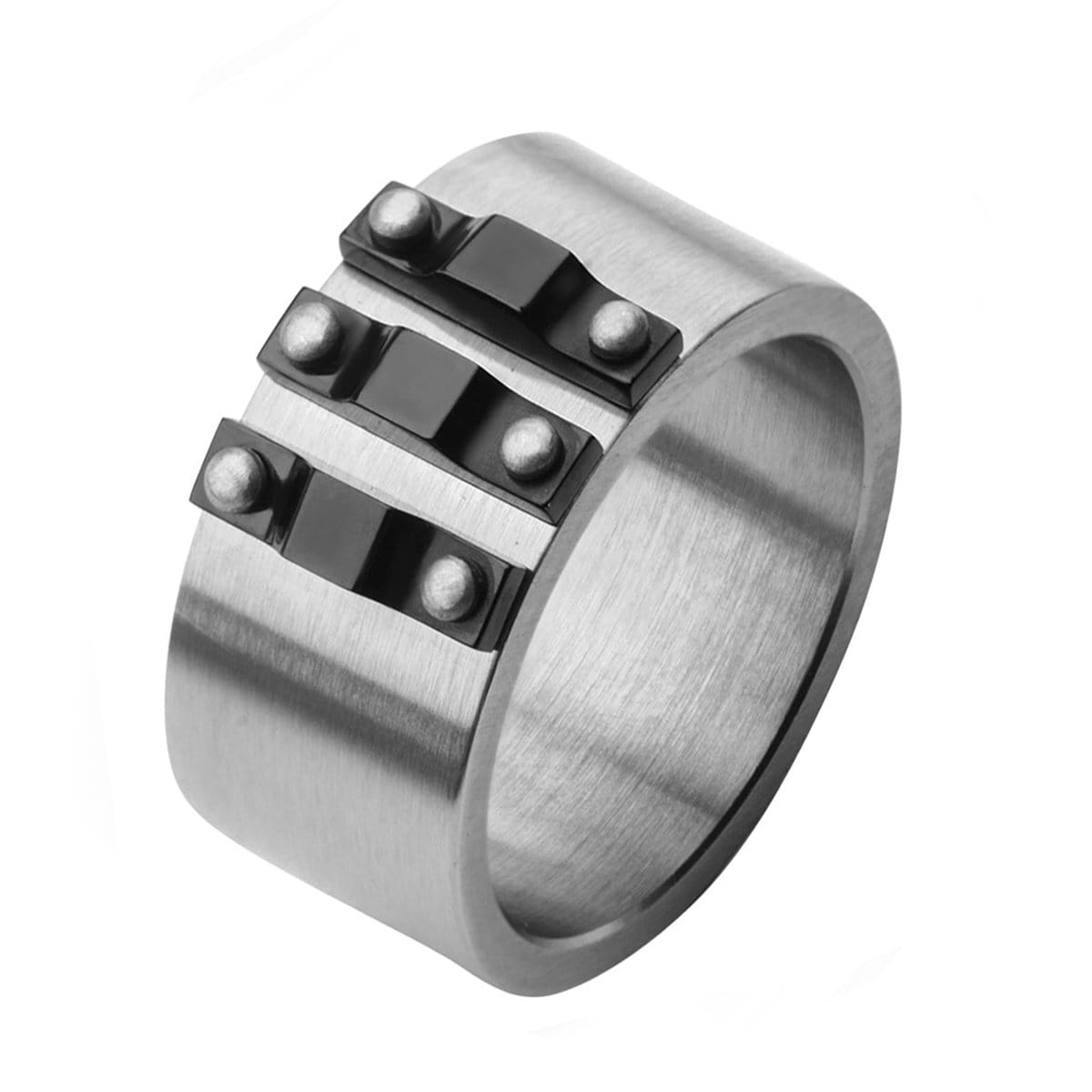 INOX JEWELRY Rings Black and Silver Tone Stainless Steel Bolted Ridge Band
