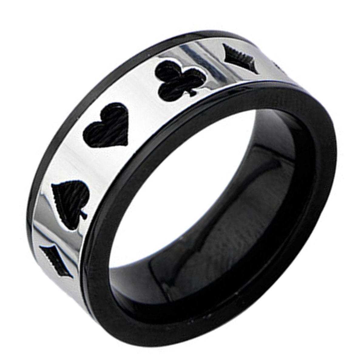 INOX JEWELRY Rings Black and Silver Tone Stainless Steel Cut-Out Poker Cable Ring
