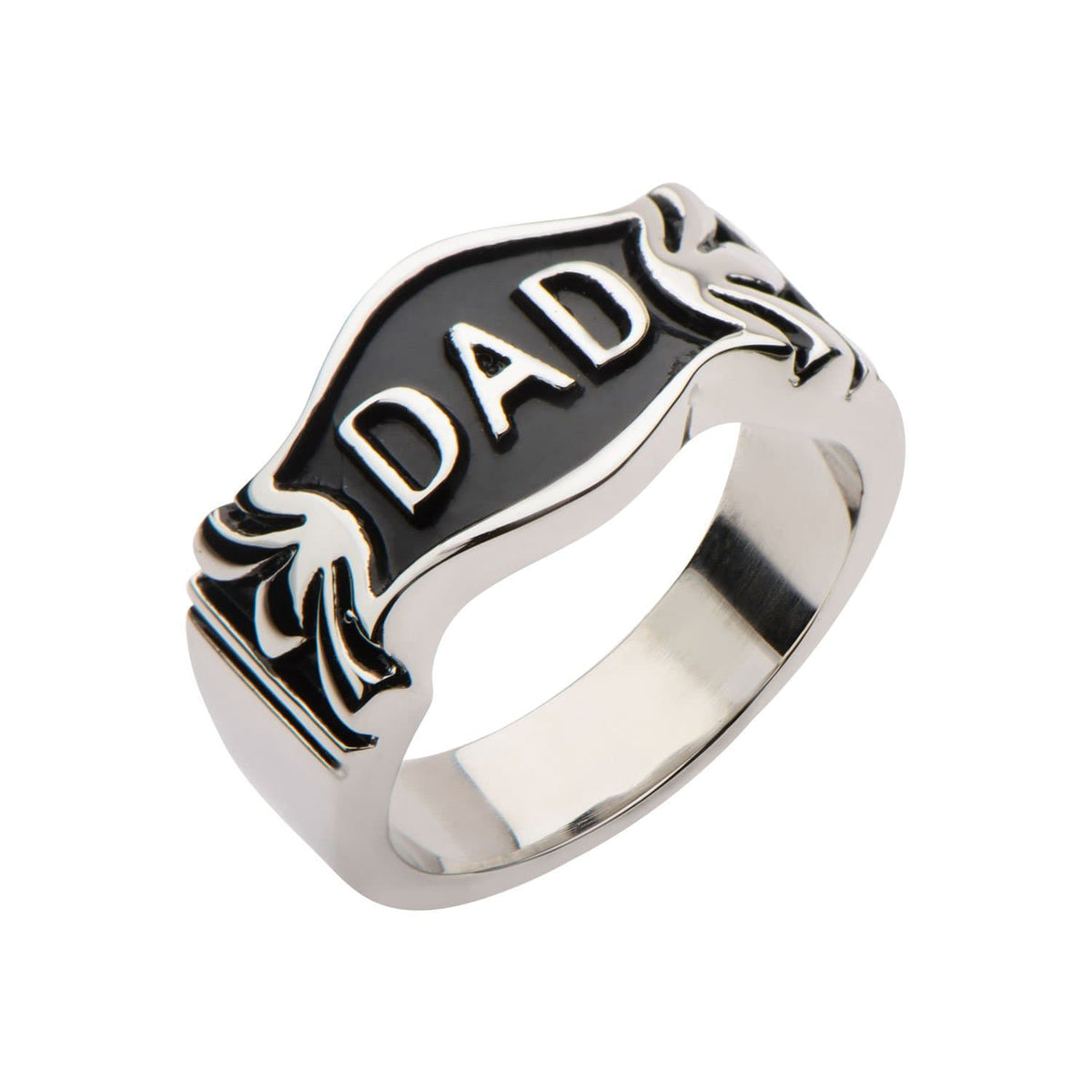 INOX JEWELRY Rings Black and Silver Tone Stainless Steel DAD Emblem Ring
