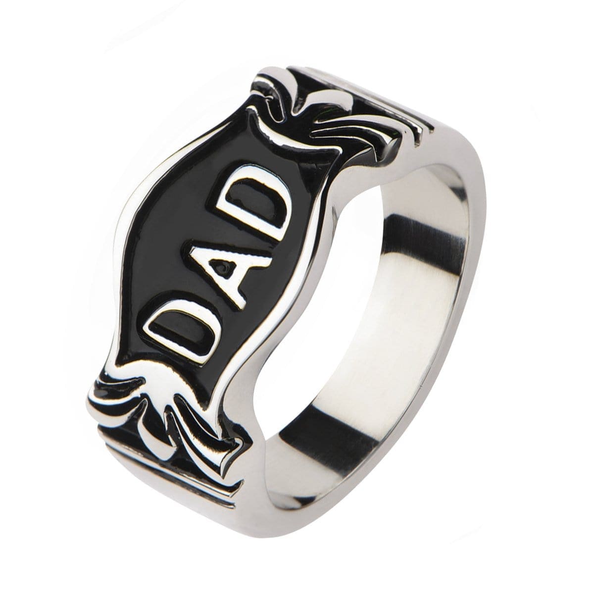 INOX JEWELRY Rings Black and Silver Tone Stainless Steel DAD Emblem Ring