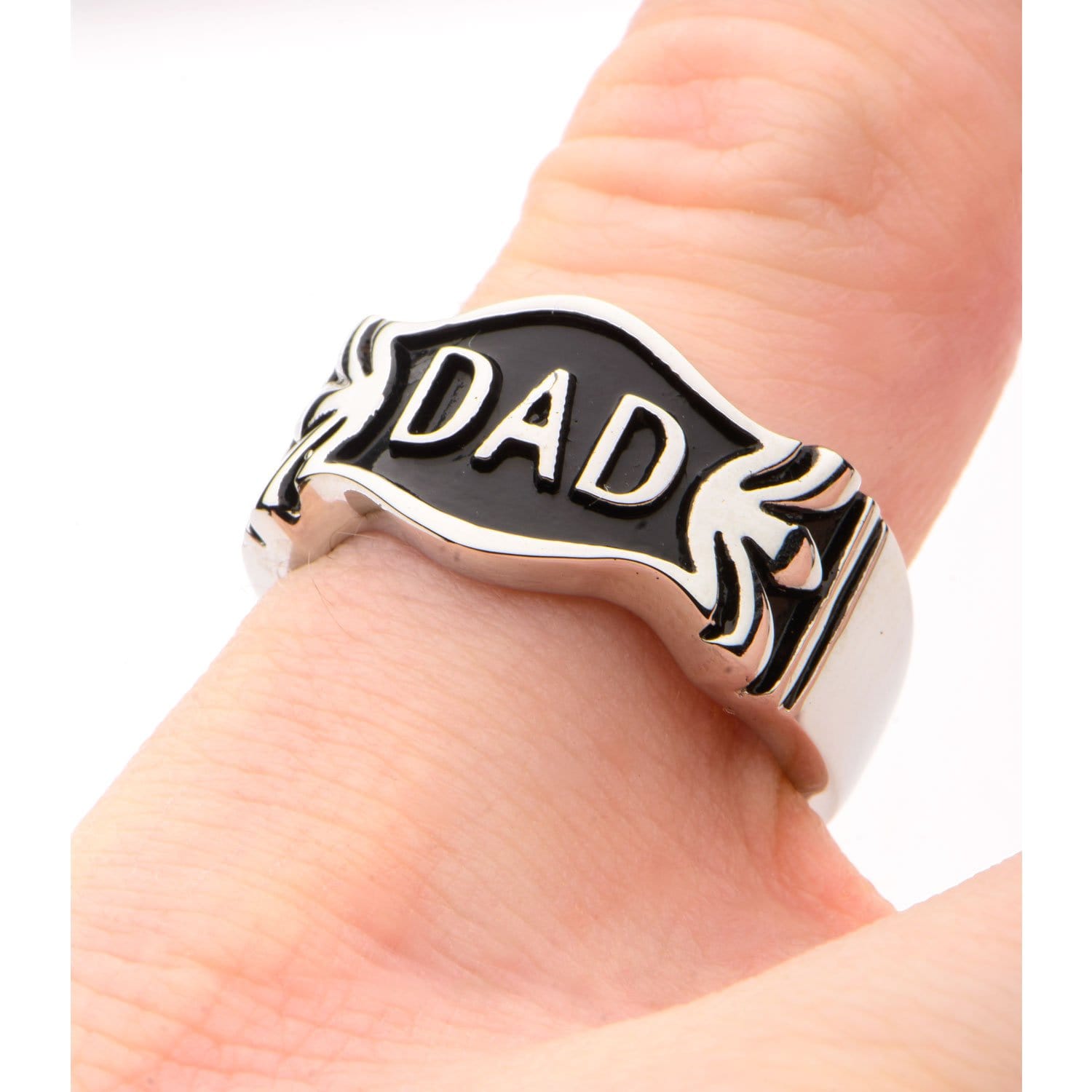 INOX JEWELRY Rings Black and Silver Tone Stainless Steel DAD Emblem Ring