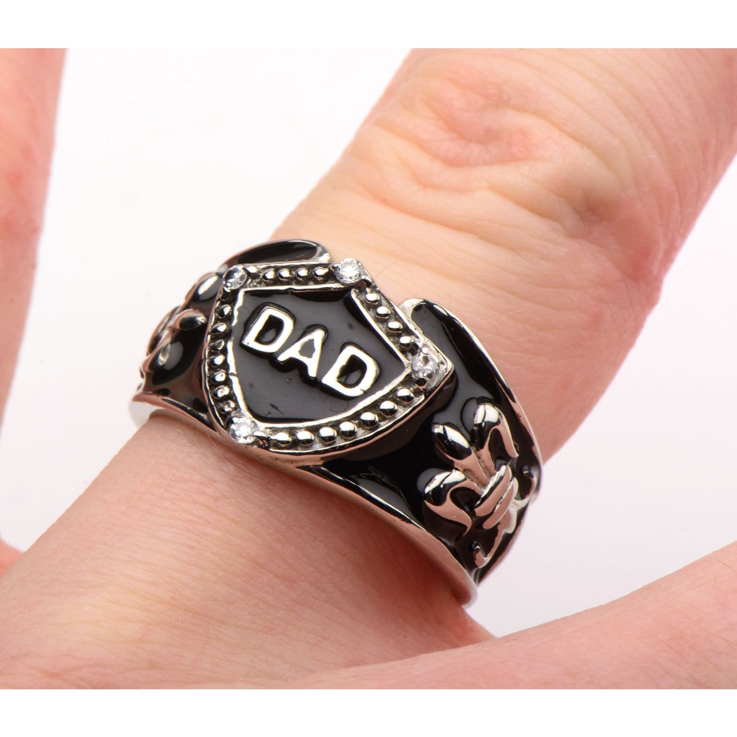 INOX JEWELRY Rings Black and Silver Tone Stainless Steel DAD Ring with Fleur Di Lis Accents
