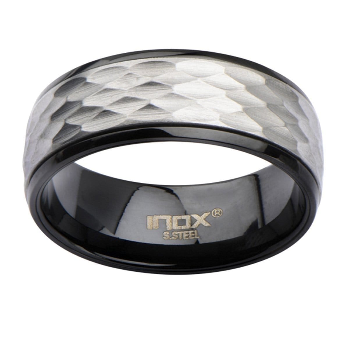 INOX JEWELRY Rings Black and Silver Tone Stainless Steel Dented Easy-Grip Spinner Ring