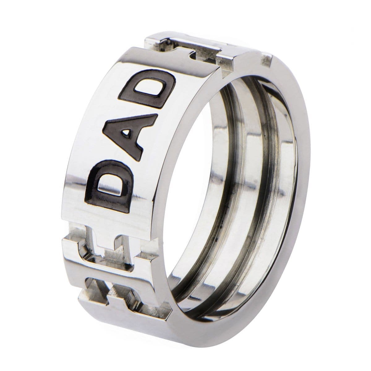 INOX JEWELRY Rings Black and Silver Tone Stainless Steel Engraved DAD Band Ring