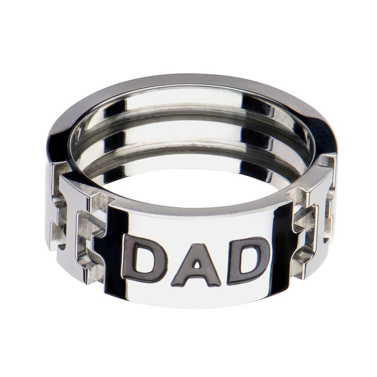 INOX JEWELRY Rings Black and Silver Tone Stainless Steel Engraved DAD Band Ring