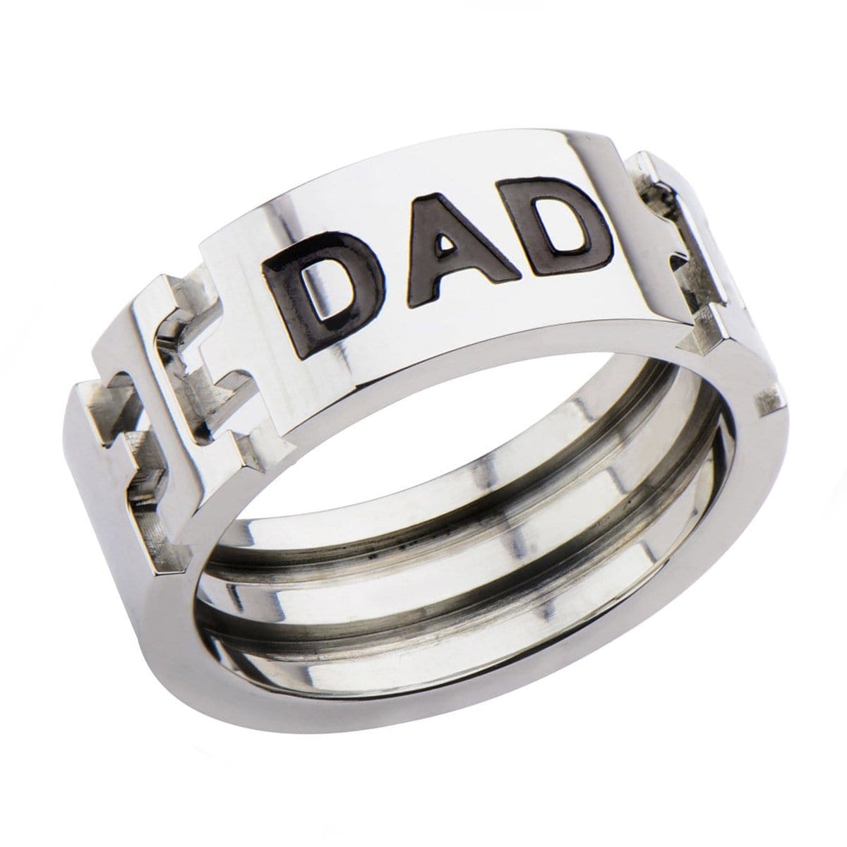 INOX JEWELRY Rings Black and Silver Tone Stainless Steel Engraved DAD Band Ring