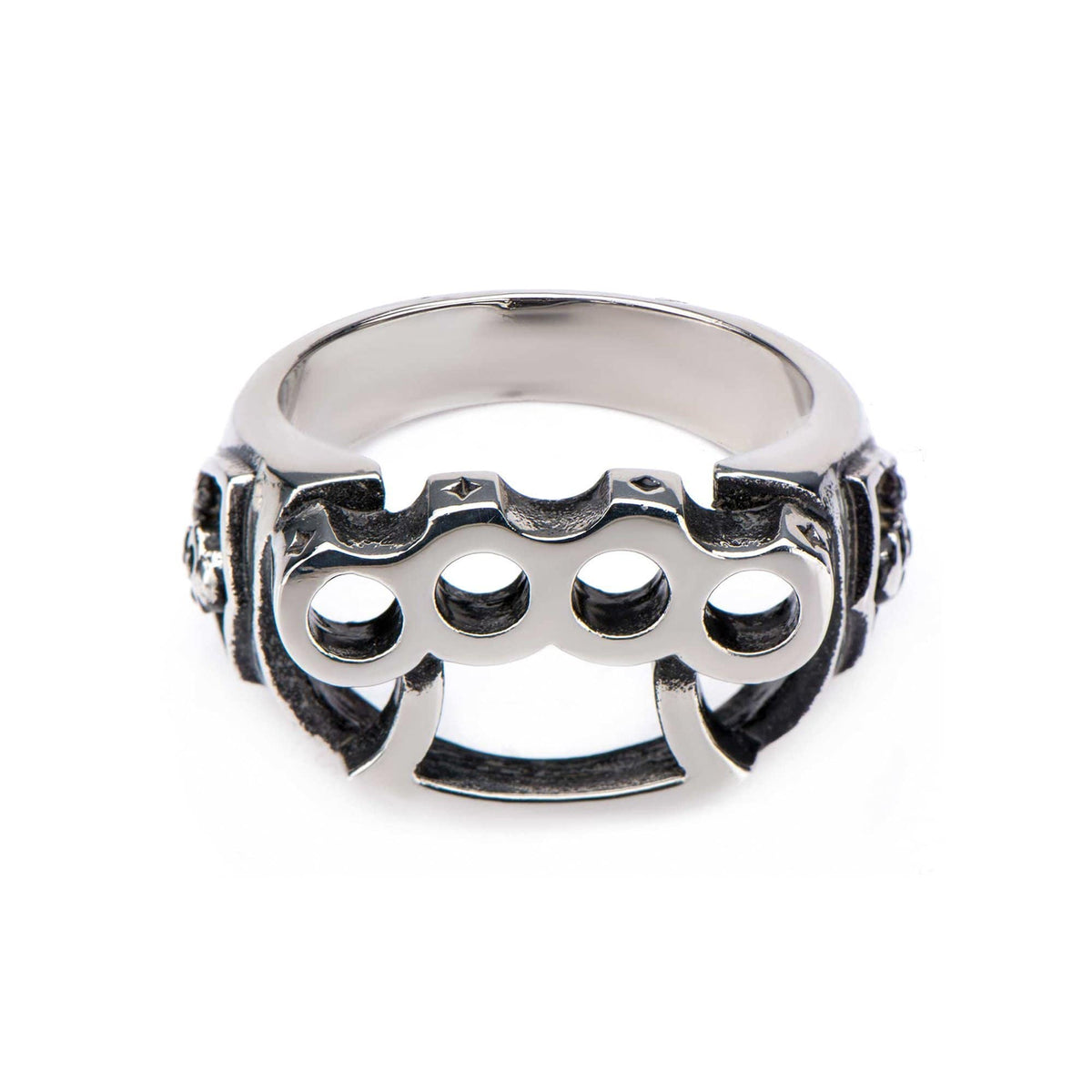 INOX JEWELRY Rings Black and Silver Tone Stainless Steel Knuckle Bolt and Skull Ring