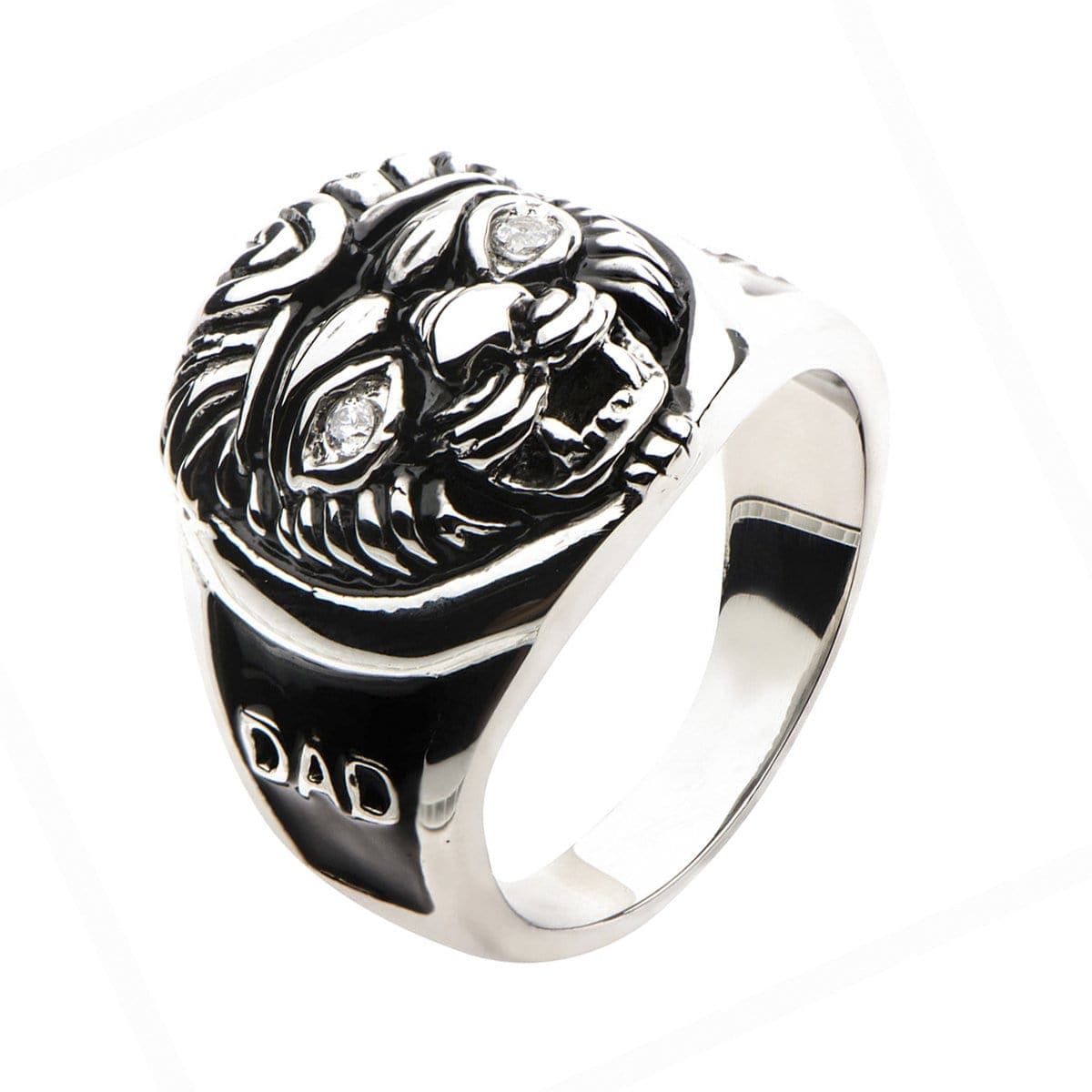 INOX JEWELRY Rings Black and Silver Tone Stainless Steel Lion Head DAD Ring