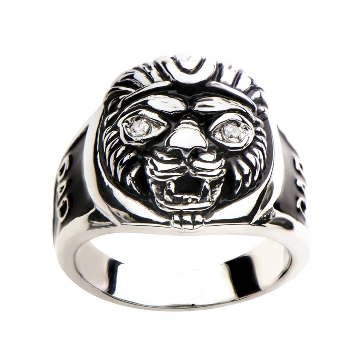 INOX JEWELRY Rings Black and Silver Tone Stainless Steel Lion Head DAD Ring