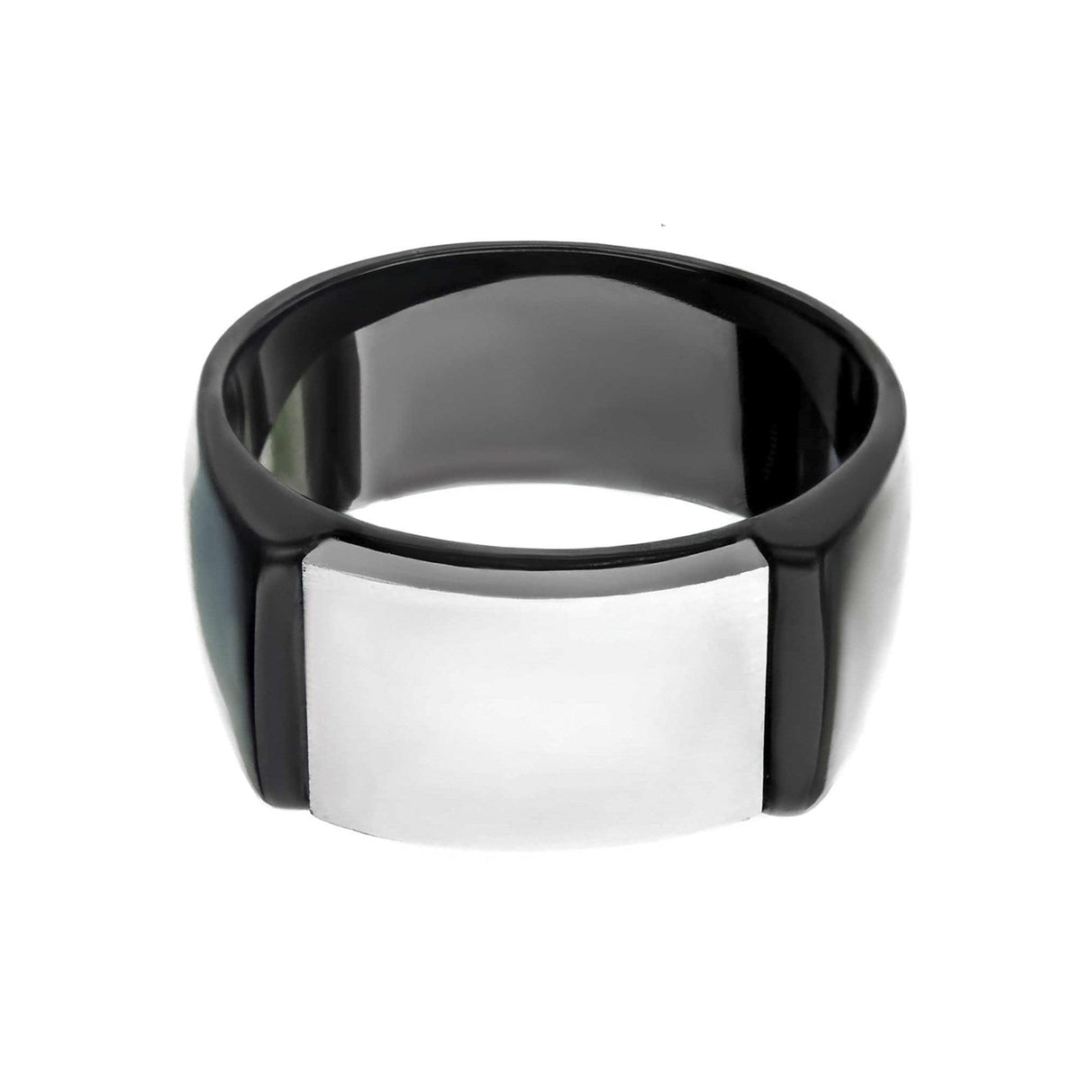 INOX JEWELRY Rings Black and Silver Tone Stainless Steel Matte Finish Engravable Signet Ring