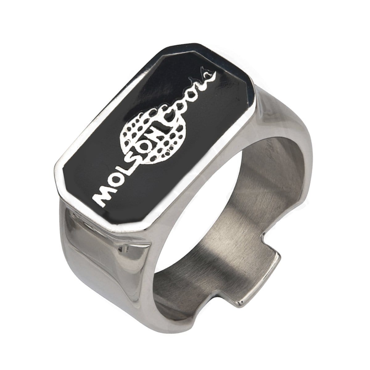 INOX JEWELRY Rings Black and Silver Tone Stainless Steel Molsoncoors Bottle Opener Ring