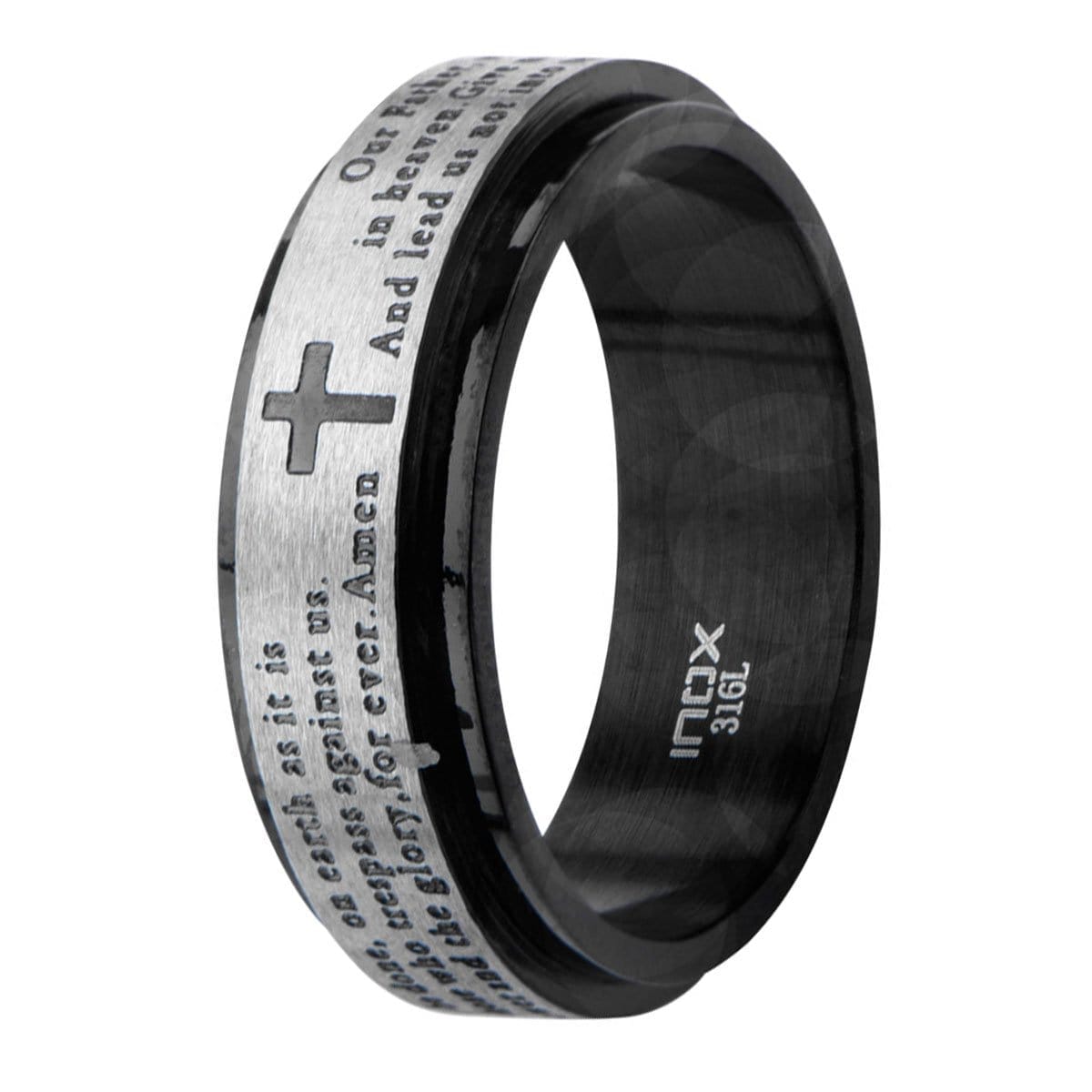 INOX JEWELRY Rings Black and Silver Tone Stainless Steel Prayer Ring