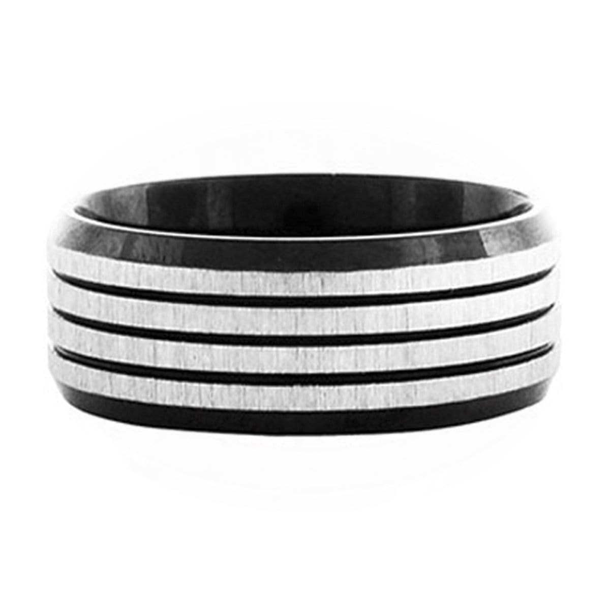 INOX JEWELRY Rings Black and Silver Tone Stainless Steel Quadruple Horizontal Stripe Ring