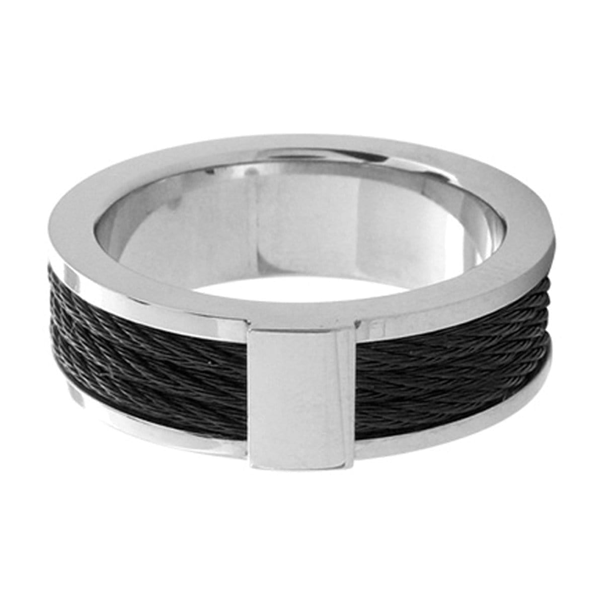 INOX JEWELRY Rings Black and Silver Tone Stainless Steel Ring with Three Inlaid Cables