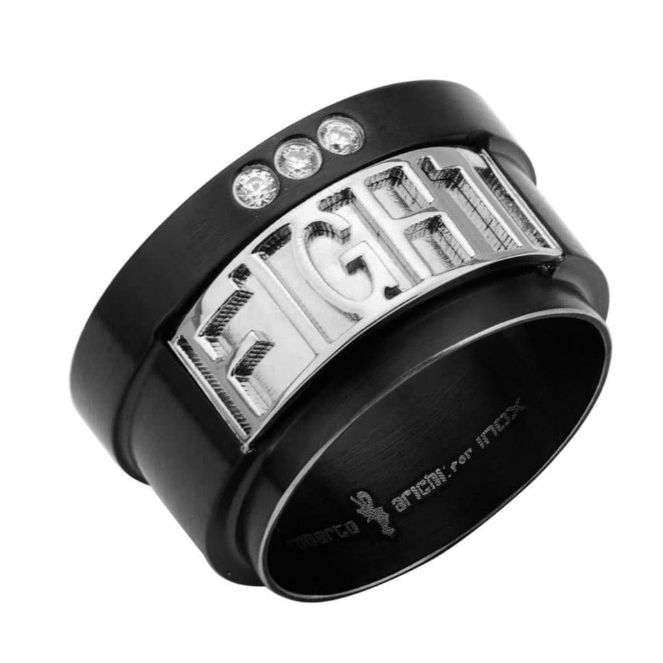 INOX JEWELRY Rings Black and Silver Tone Stainless Steel Roberto Arichi Black CZ FIGHT Ring