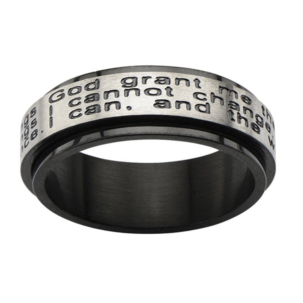 INOX JEWELRY Rings Black and Silver Tone Stainless Steel Serenity Prayer Spinner Ring