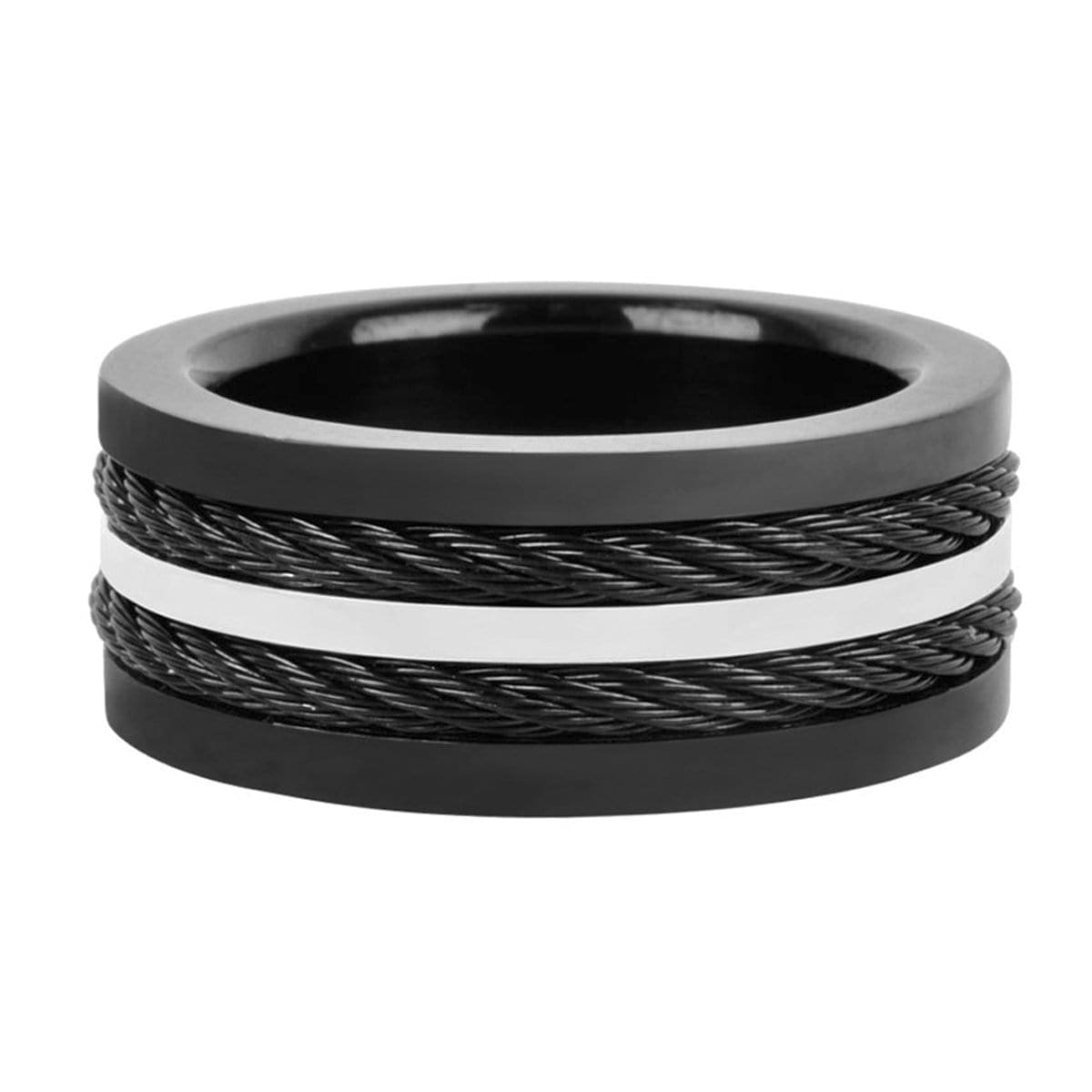INOX JEWELRY Rings Black and Silver Tone Stainless Steel Urbanight Double Twist Cable Ring