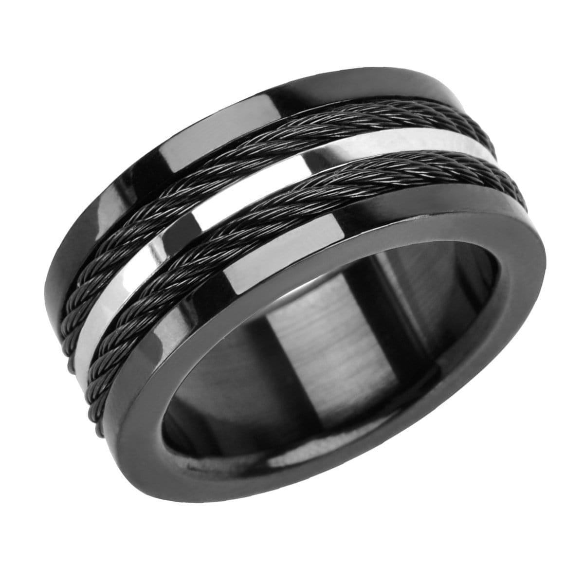 INOX JEWELRY Rings Black and Silver Tone Stainless Steel Urbanight Double Twist Cable Ring