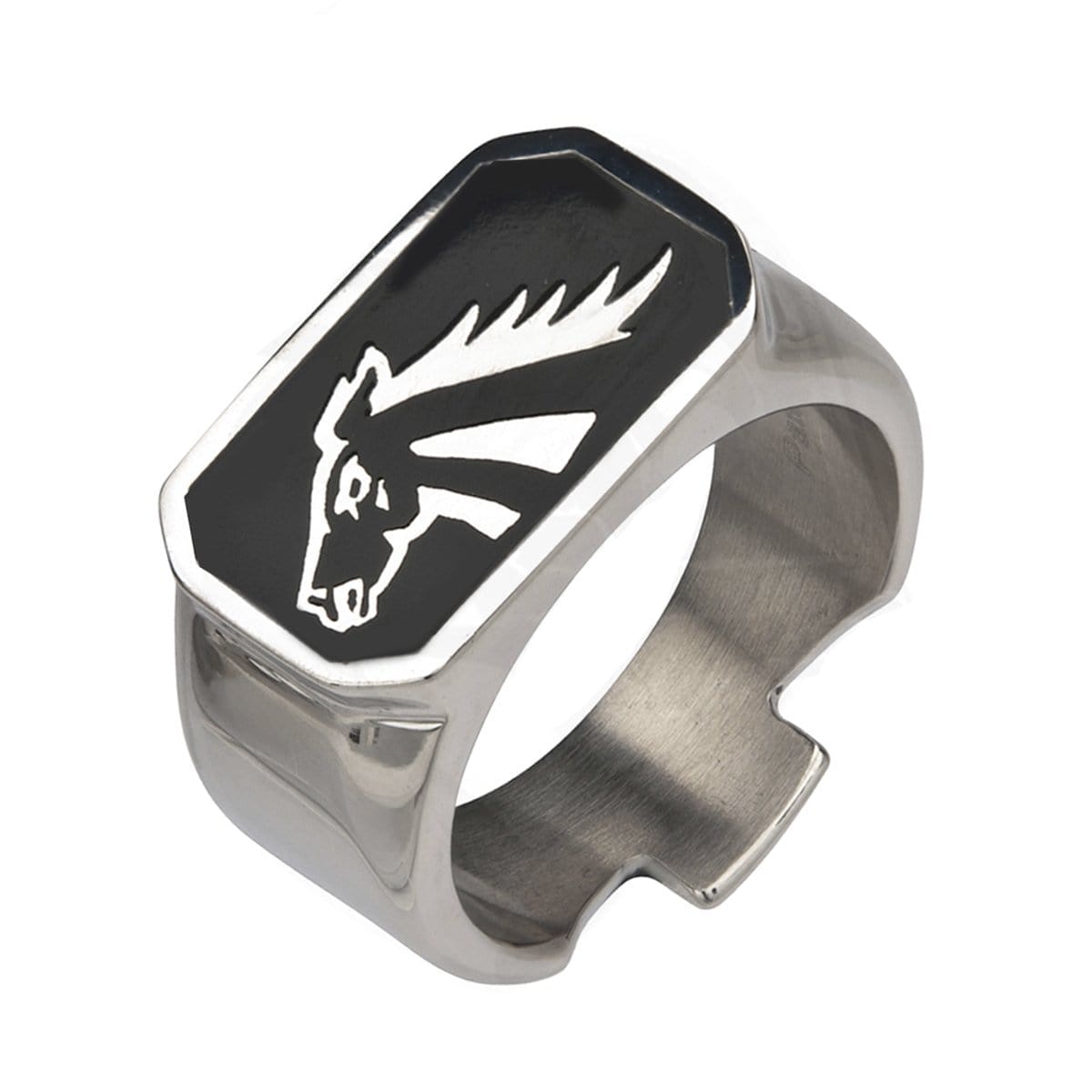INOX JEWELRY Rings Black and Silver Tone Stainless Steel Wild Stallion Bottle Opener Ring