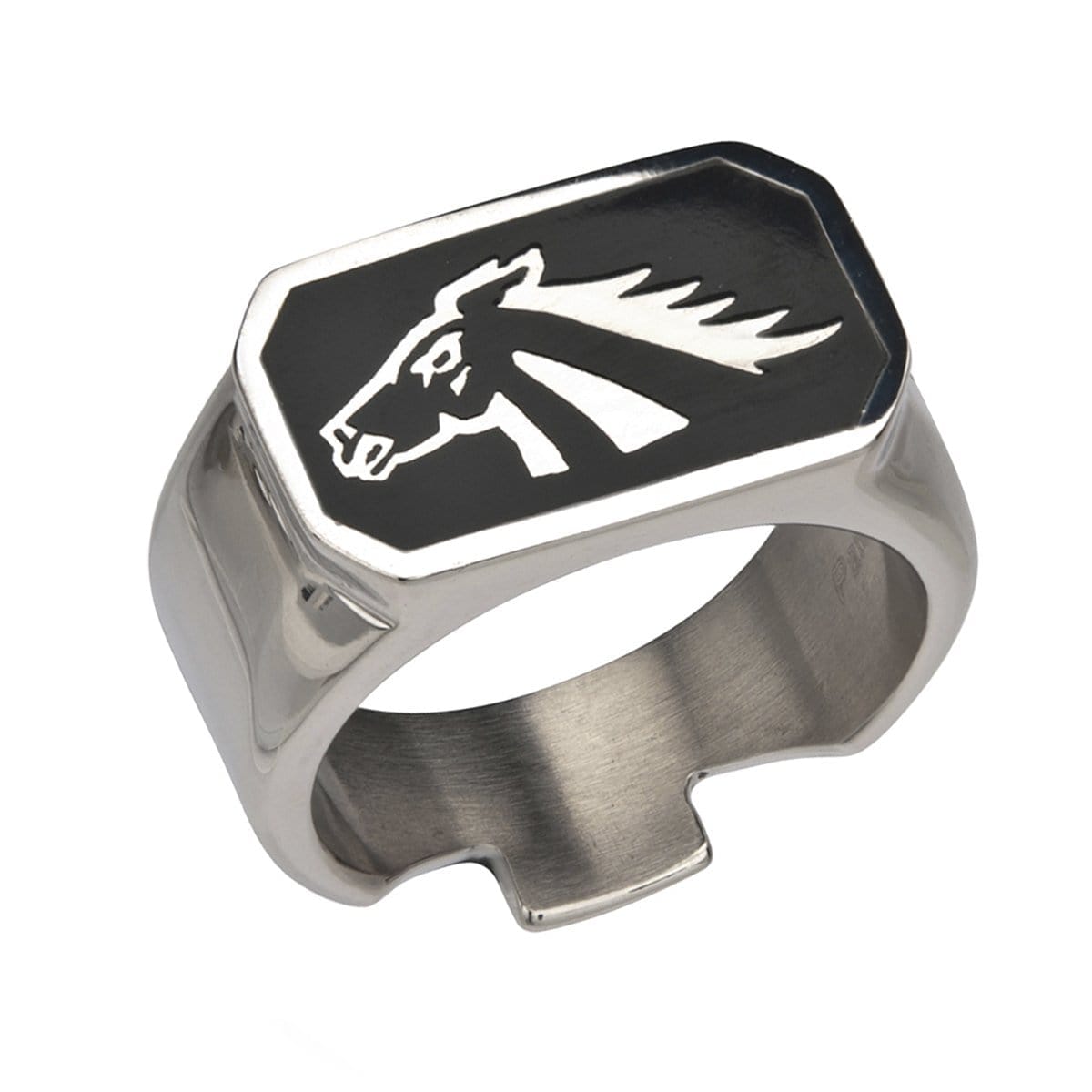 INOX JEWELRY Rings Black and Silver Tone Stainless Steel Wild Stallion Bottle Opener Ring